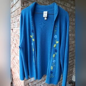 Blue Floral Embroidered Women's Sweater